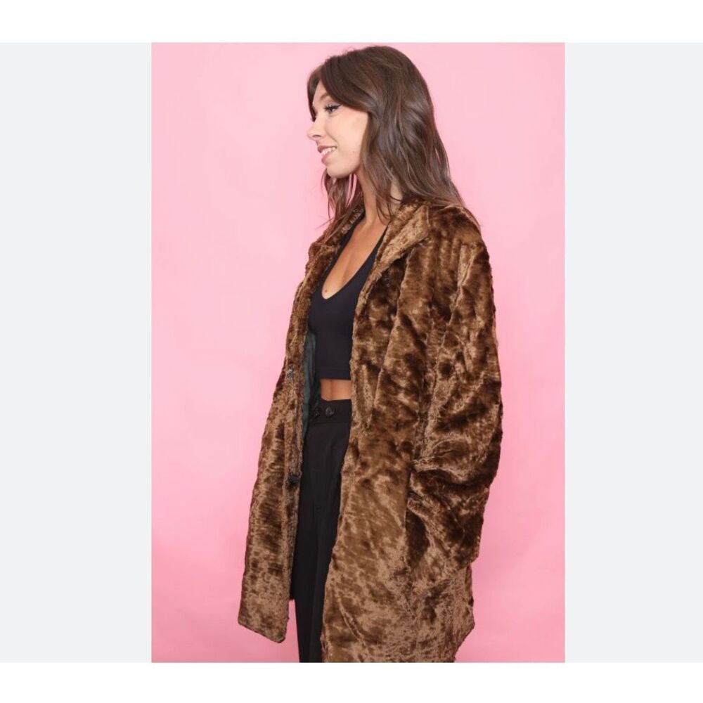 Express Brown Faux Fur Trench Coat, XS